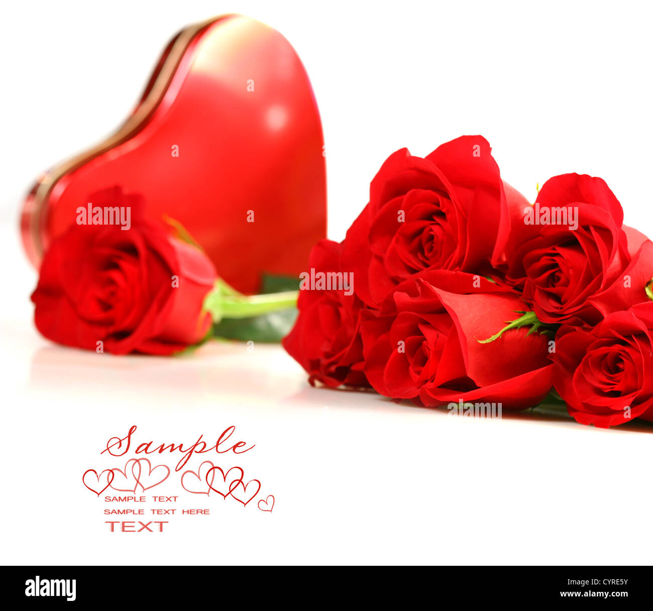 Red roses with boxof chocolate on white background Stock Photo