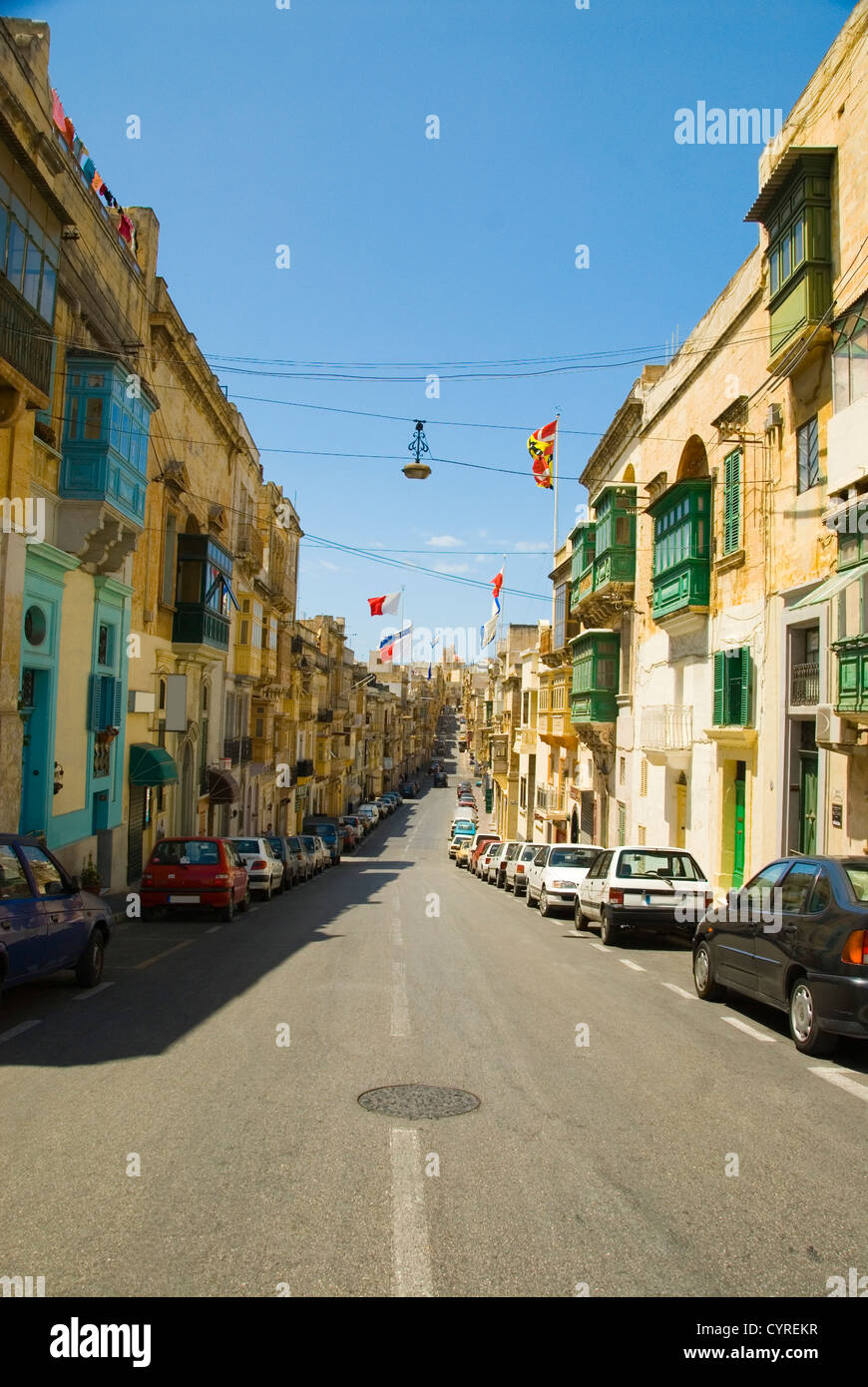 Buildings along a street, Valletta, Malta Stock Photo