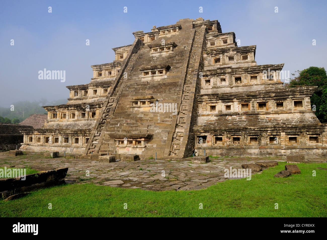 Mexico, Veracruz, Papantla, El Tajin archaeological site, Pyramid of the Niches, Pyramide de los Nichos. Stock Photo