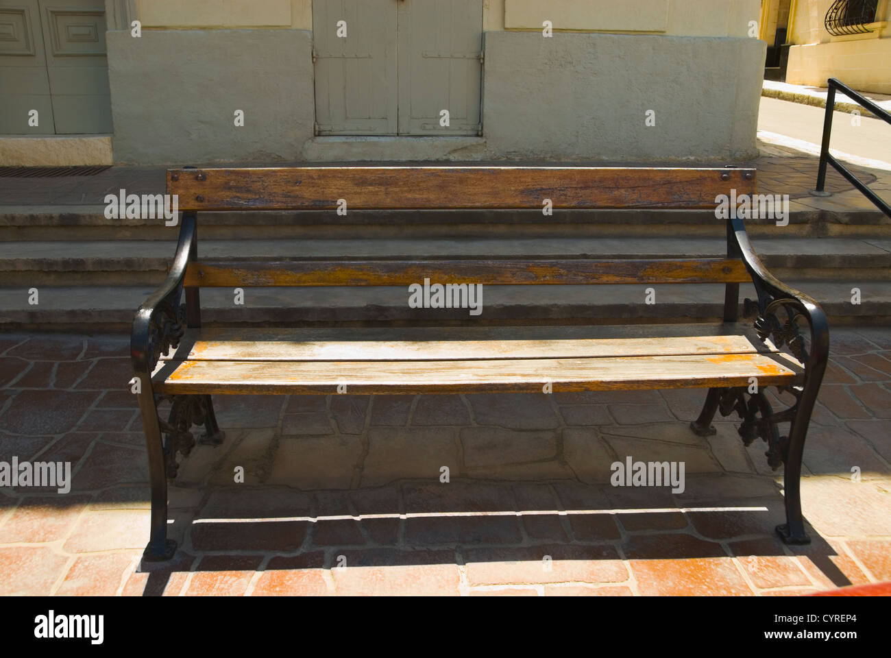 Bench in front of steps, Valletta, Malta Stock Photo Alamy