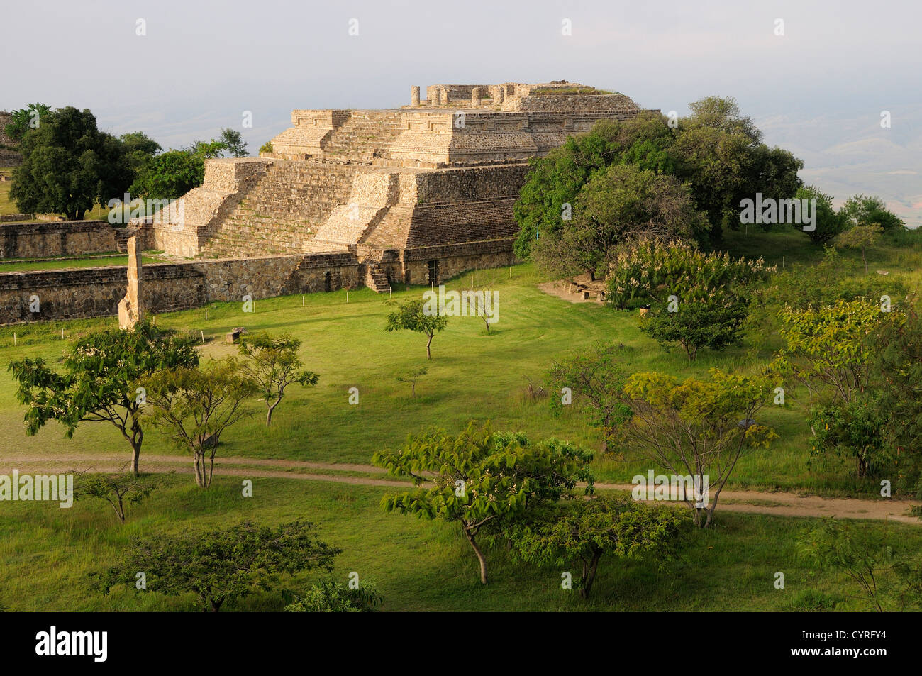 Mexico, Oaxaca, Monte Alban archaeological site ruins, Sistema IV pyramid building. Stock Photo