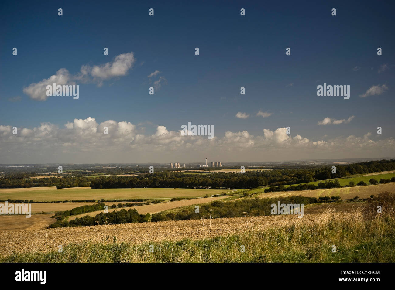 The cooling towers of Didcot Power Station viewed from The Ridgeway National Trail, Oxfordshire, UK Stock Photo
