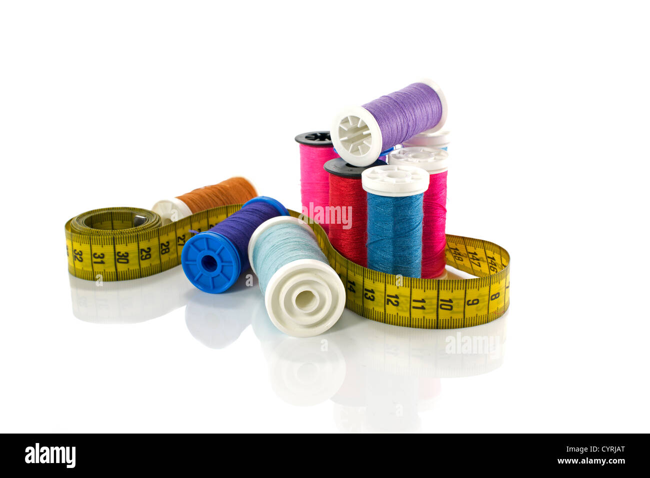 sewing thread and tailor equipment isolated on white Stock Photo Alamy