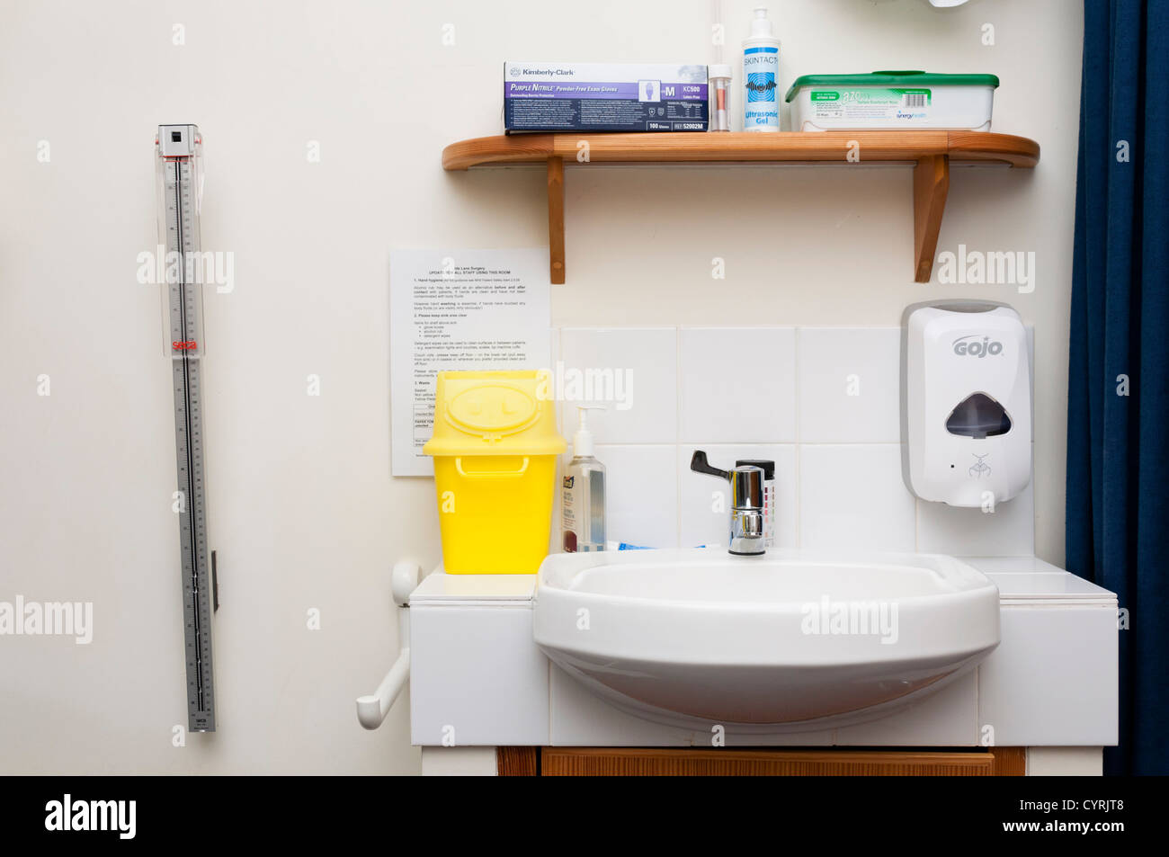 Basin for washing hands in a GP Doctors Surgery room. Stock Photo