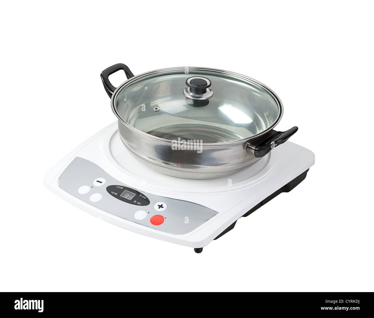 Electric stove with empty pot the necessary kitchenware Stock Photo