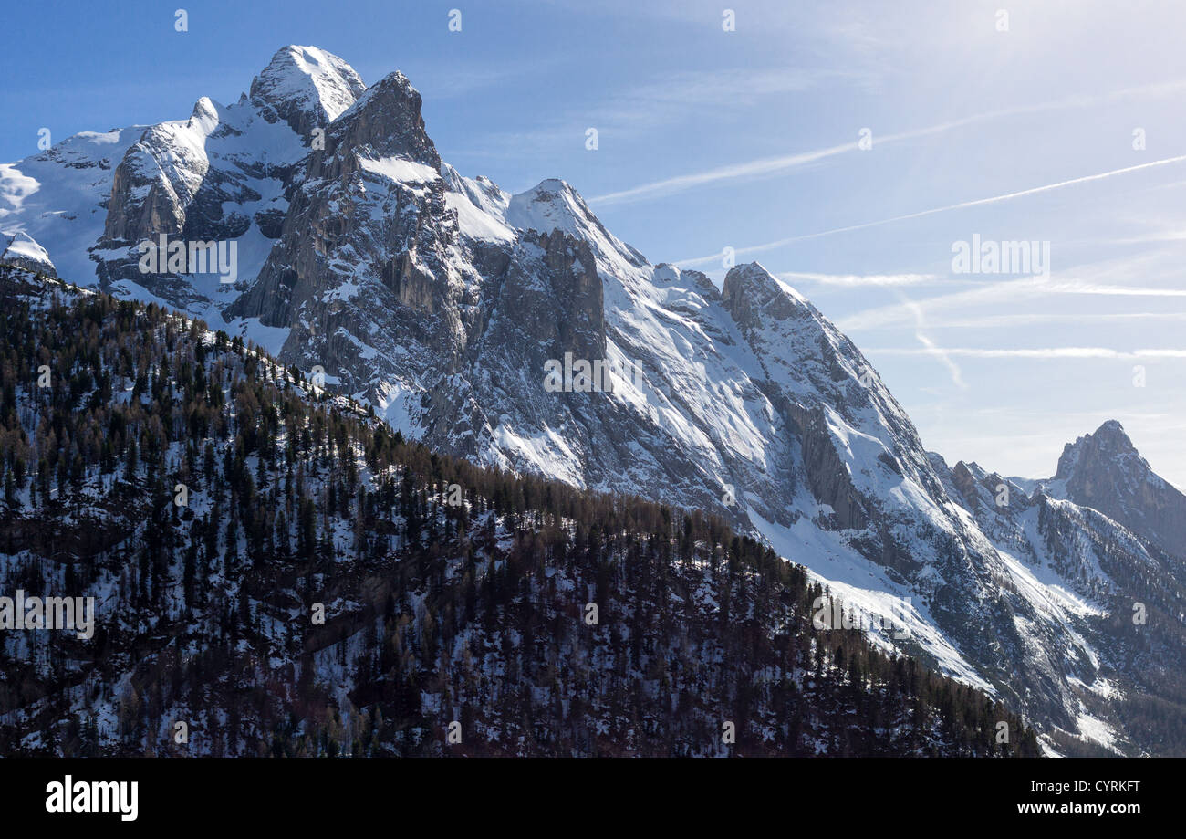 Italy, Dolomites, Veneto, view on the Marmolada Group from the Fedaia Pass Stock Photo