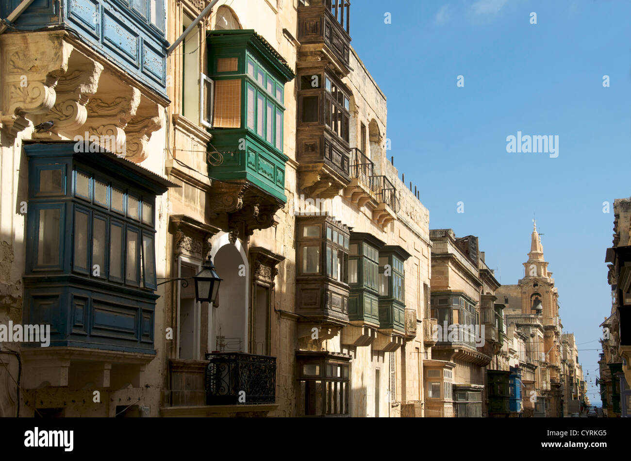 Typical architecture St Paul's Street Valletta Malta Stock Photo
