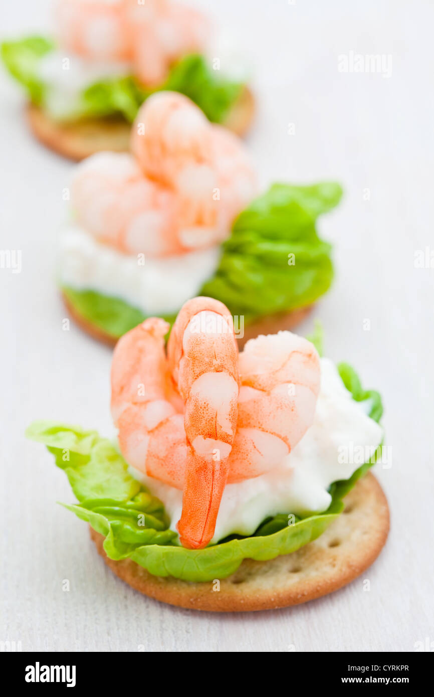 Party Snacks Prawns On A Bed Of Lettuce Cottage Cheese And