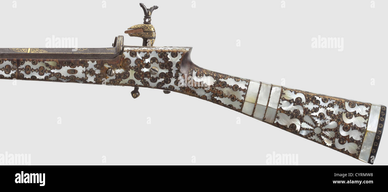 A Caucasian gold-inlaid miquelet-lock rifle,19th century Octagonal ...