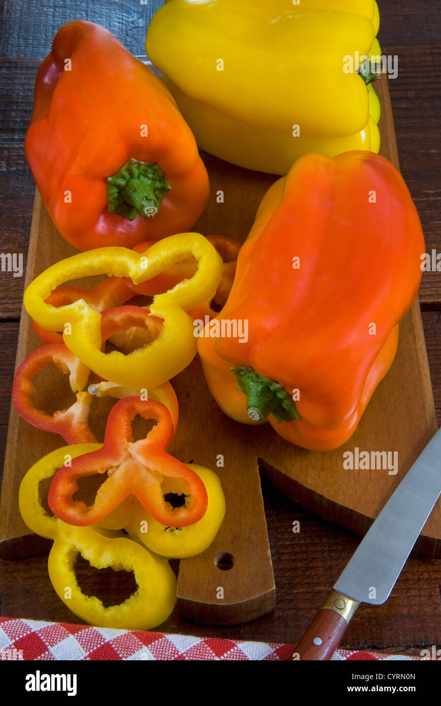 Yellow and red peppers or bell pepper, or sweet pepper Stock Photo