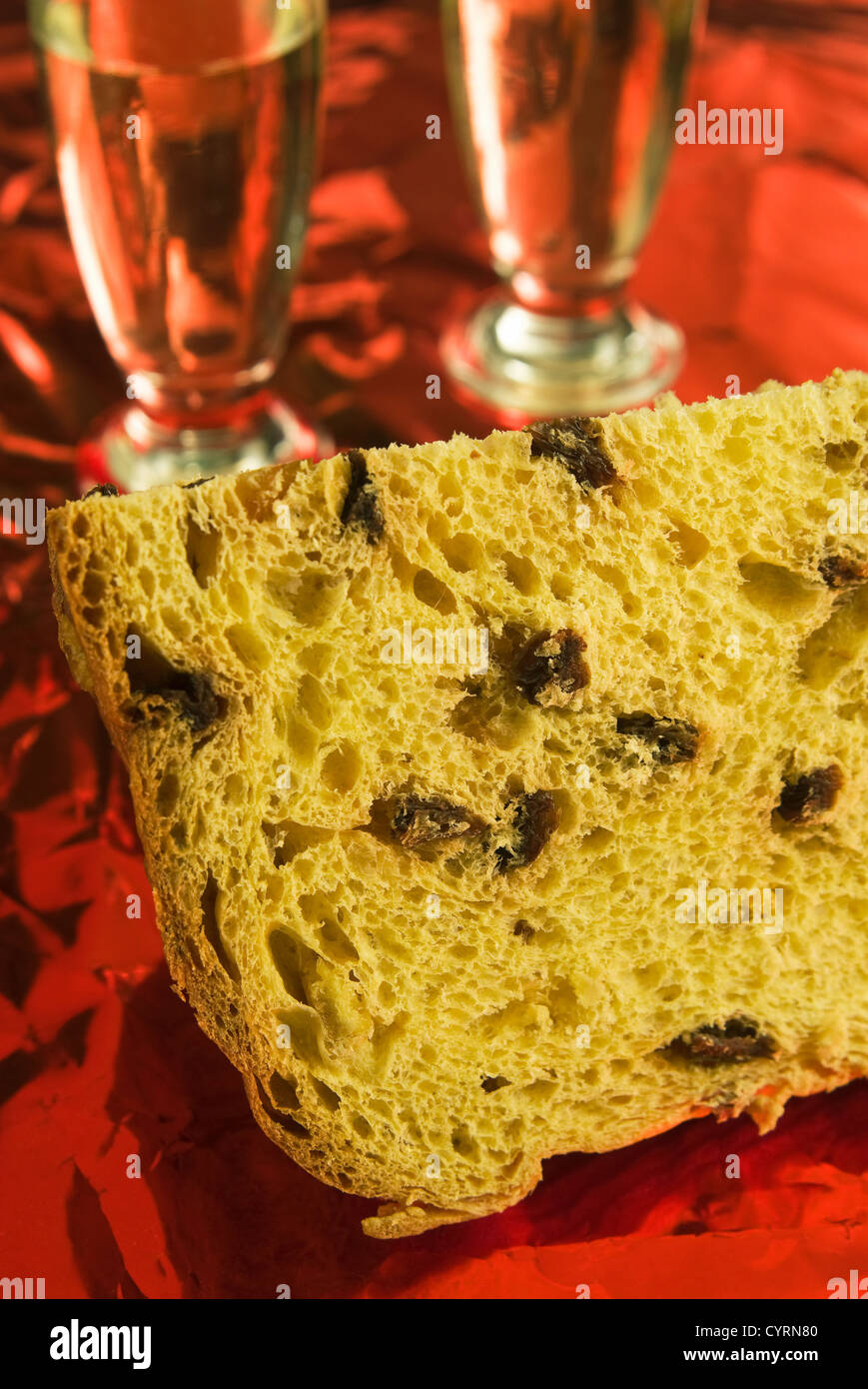 Slice of Panettone (is a type of sweet bread loaf originally from Milan), Christmas cake, Italy Stock Photo