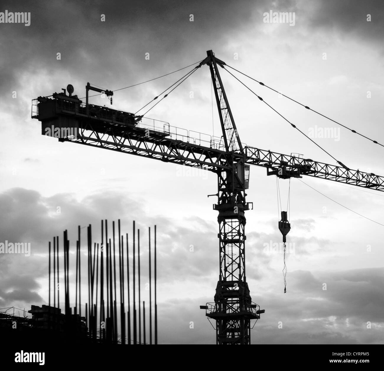 Working tower crane construction site Black and White Stock Photos ...