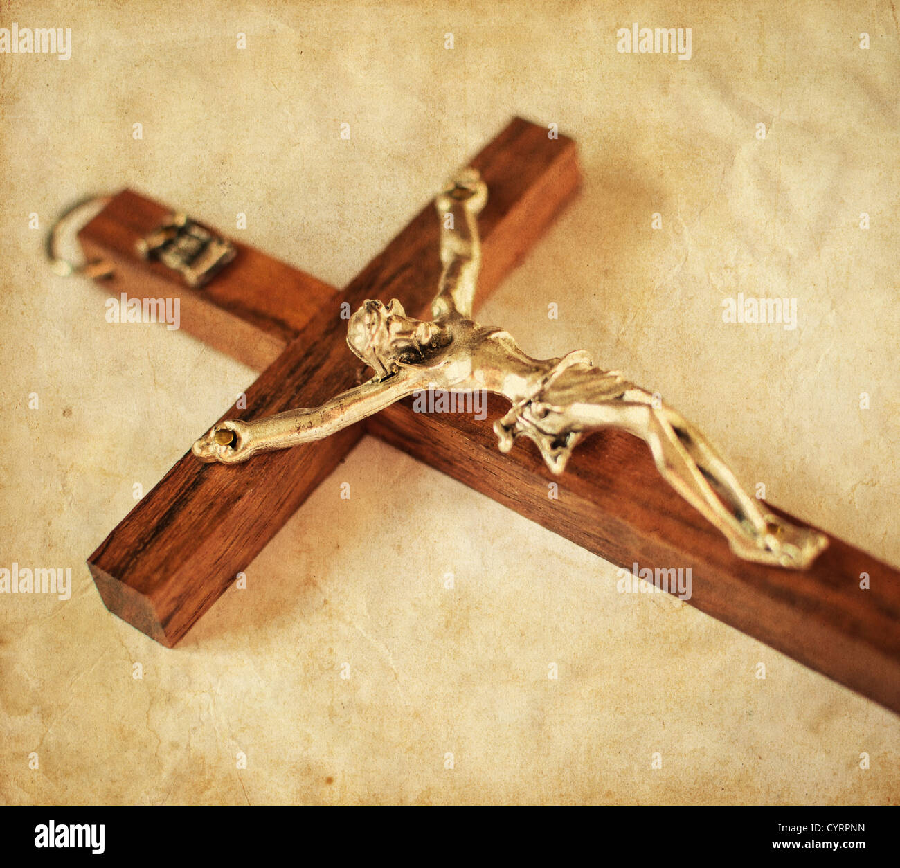 Crucified cross with Jesus Christ vintage background Stock Photo - Alamy
