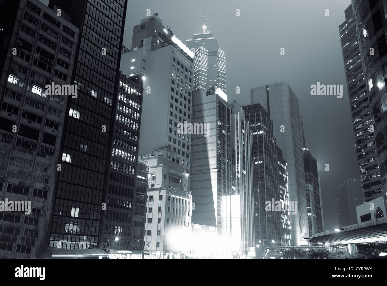 Beautiful night scenic of high buildings in Hong Kong Stock Photo - Alamy