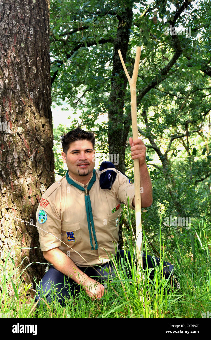 Scout man looking and explore the nature Stock Photo