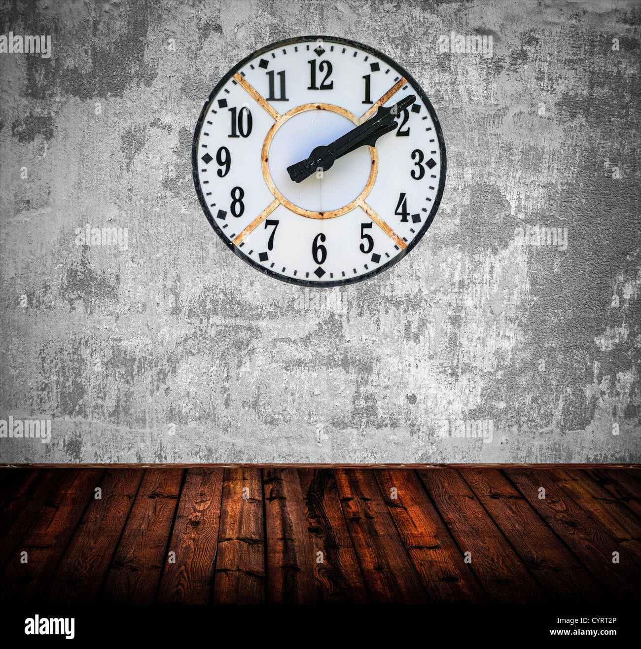 Grunge room with antique wall clock Stock Photo - Alamy