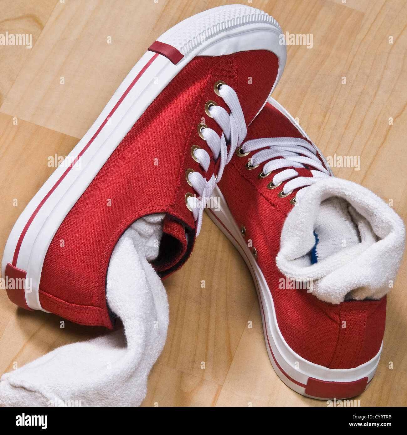 Close-up of a pair of canvas shoes with socks Stock Photo