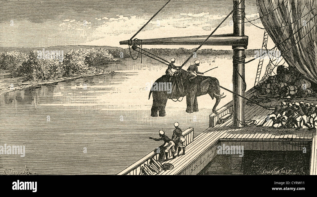 Transportation of elephants from India to Africa, where they were used