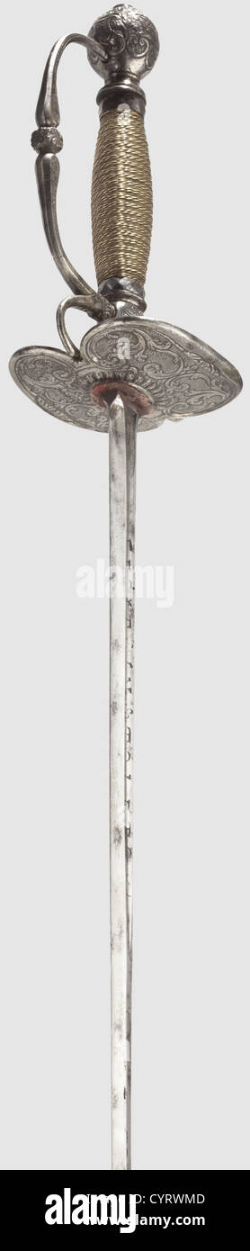A German small sword, around 1740 Straight blade with inscriptions in ...