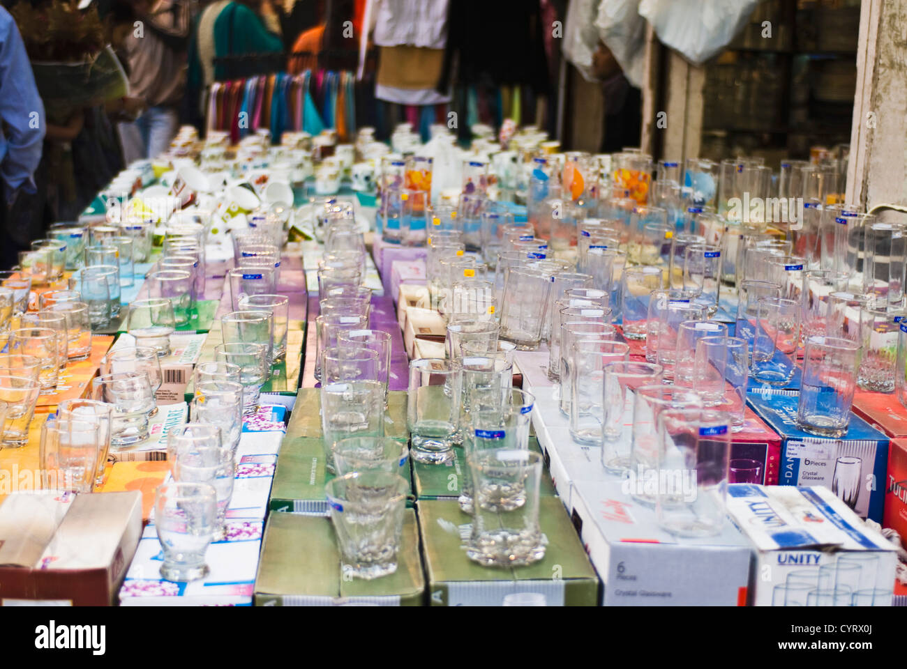 Assorted glassware market stall hires stock photography and images Alamy
