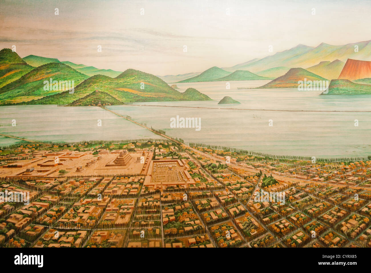 Section of 'Plano de Mexico Tenochtitlan - el valle y los lagos en el siglo XV' by Luis Covarrubias (1963) Stock Photo