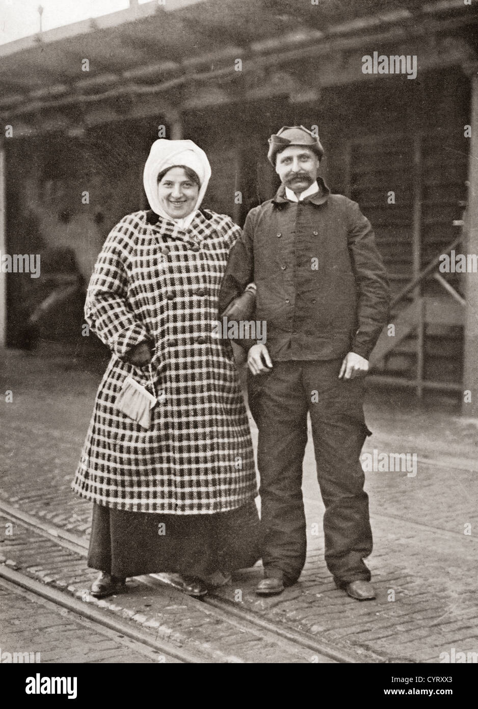 Louis Blériot and his wife Alice Védère after his cross channel flight in 1909. Stock Photo
