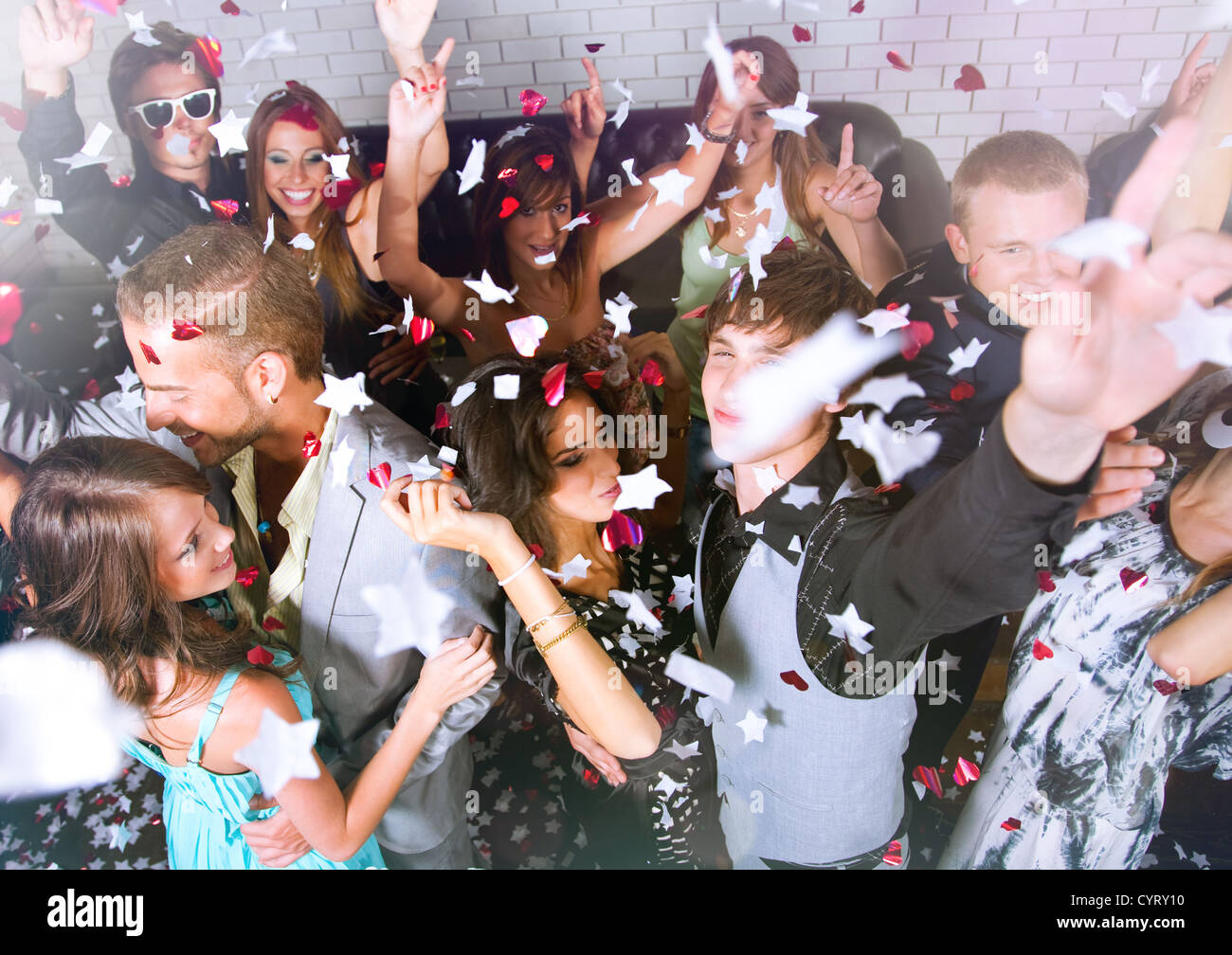 Top View Of A Group Of People Dancing In A Bar Or Nightclub At A