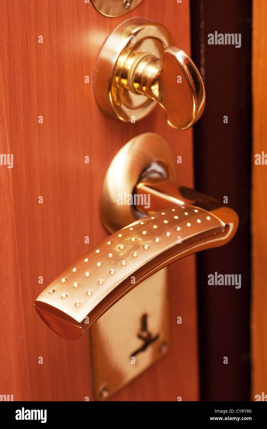 Door handle and secure lock in new apartment Stock Photo Alamy