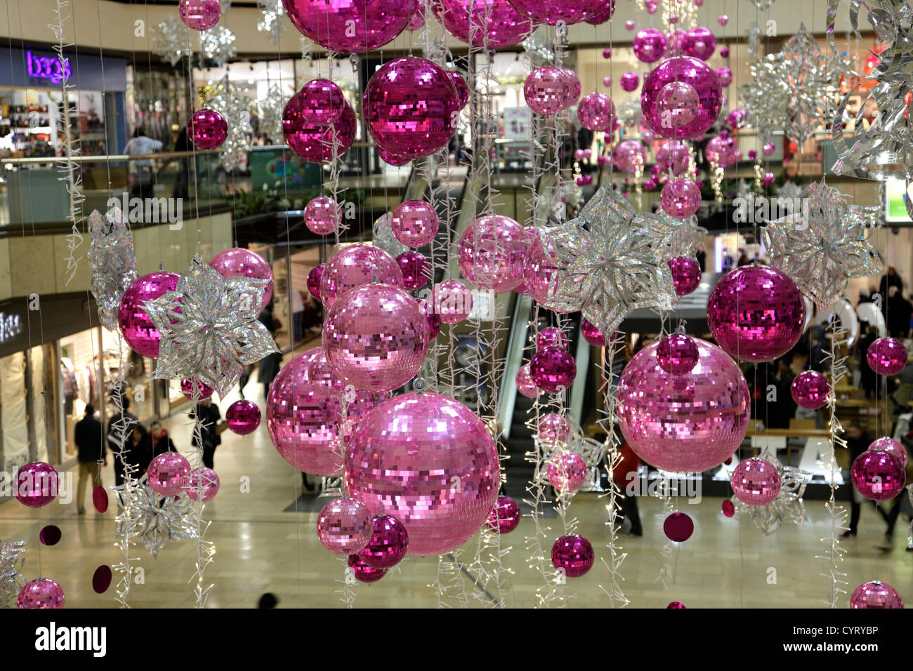 Crowds and decorations at the switch on of Queensgate shopping centres