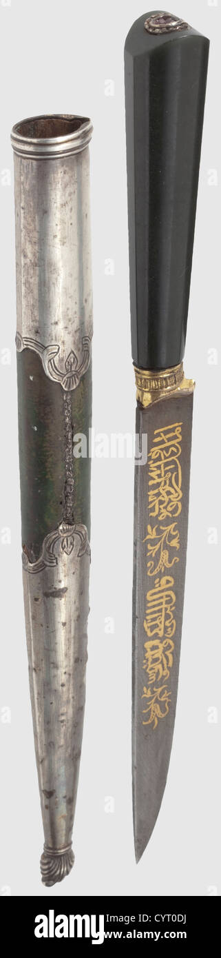 An Ottoman kard with a jade grip and gold inlay,end of the 18th century ...