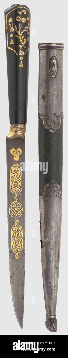 An Ottoman kard with a jade grip and gold inlay,end of the 18th century ...