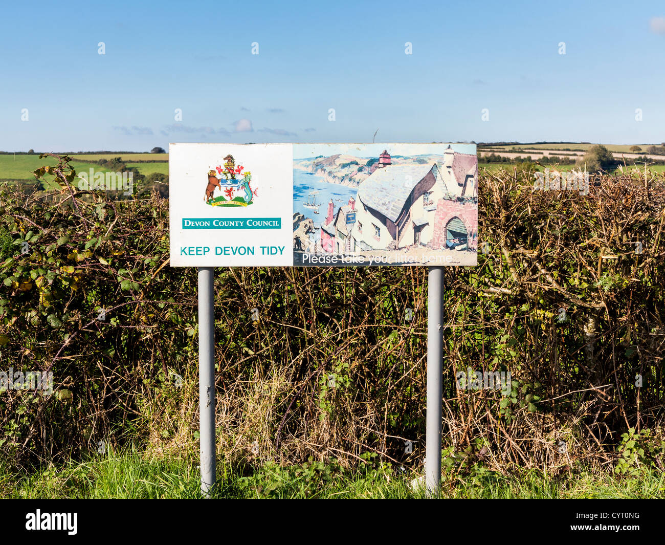 Keep Devon Tidy sign in rural North Devon setting, England Stock Photo