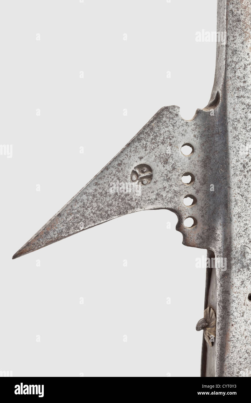 A German halberd, circa 1600 Long (quadrangular thrusting spike
