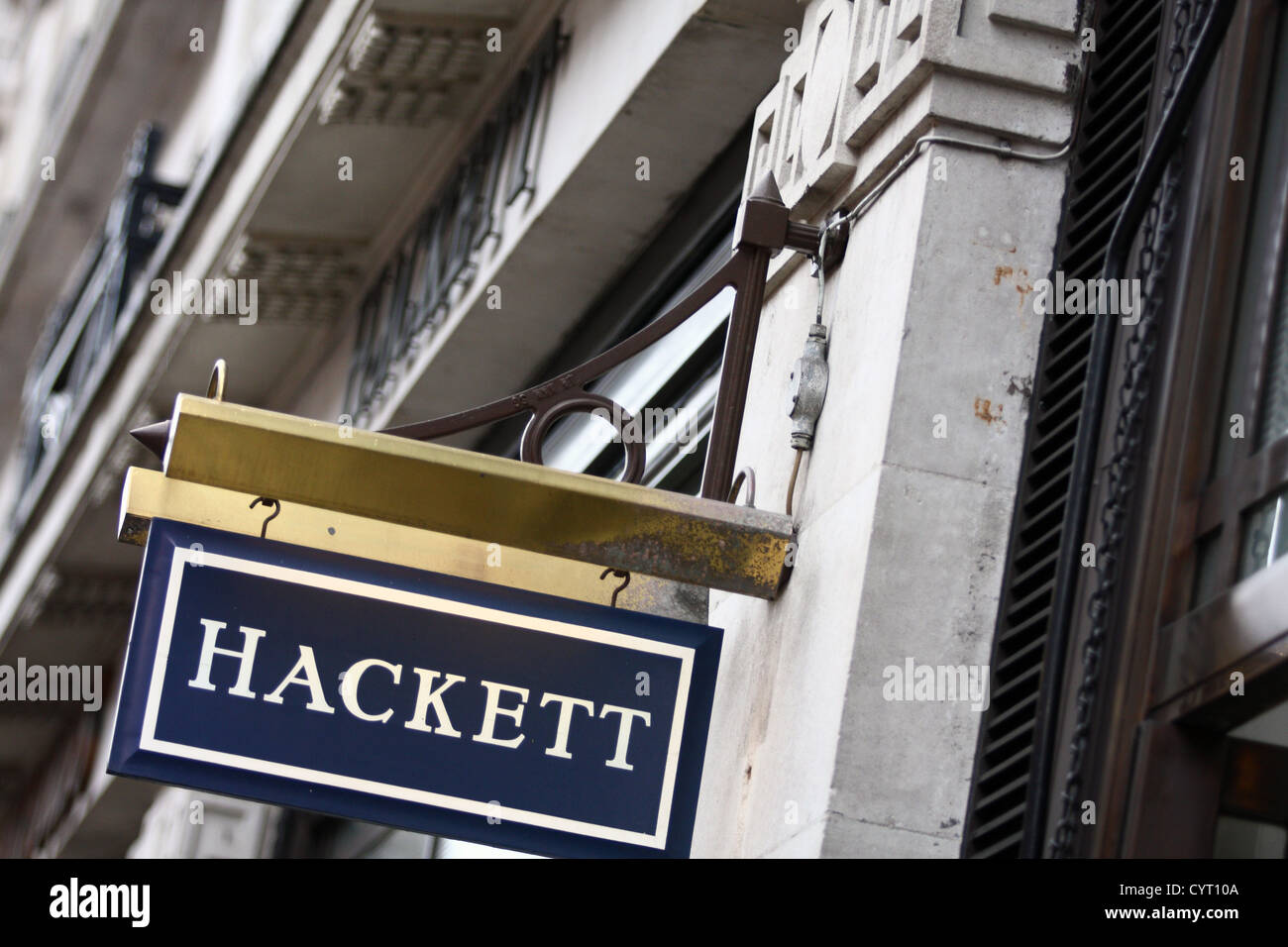 A hanging sign for the Hackett store in Regent Street London Stock ...