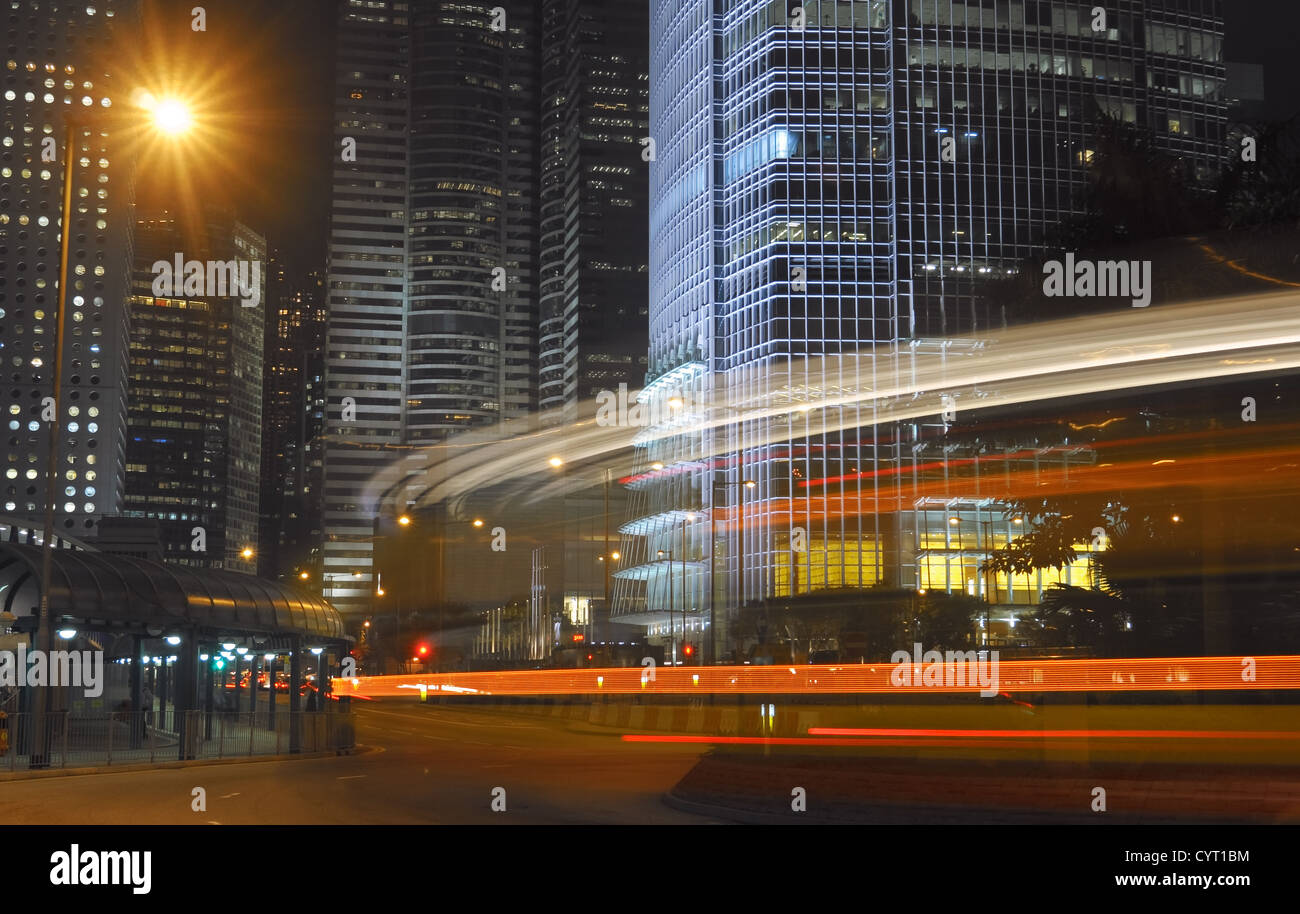 Modern city night with car motion blurred Stock Photo - Alamy