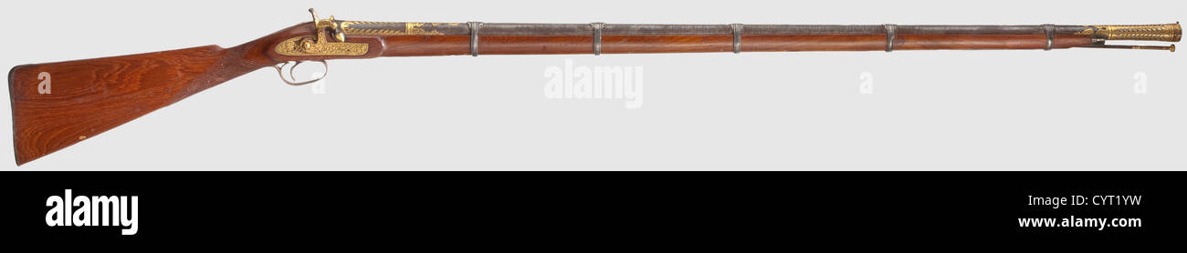 An Indian gold-inlaid percussion rifle,end of 19th century Older barrel ...