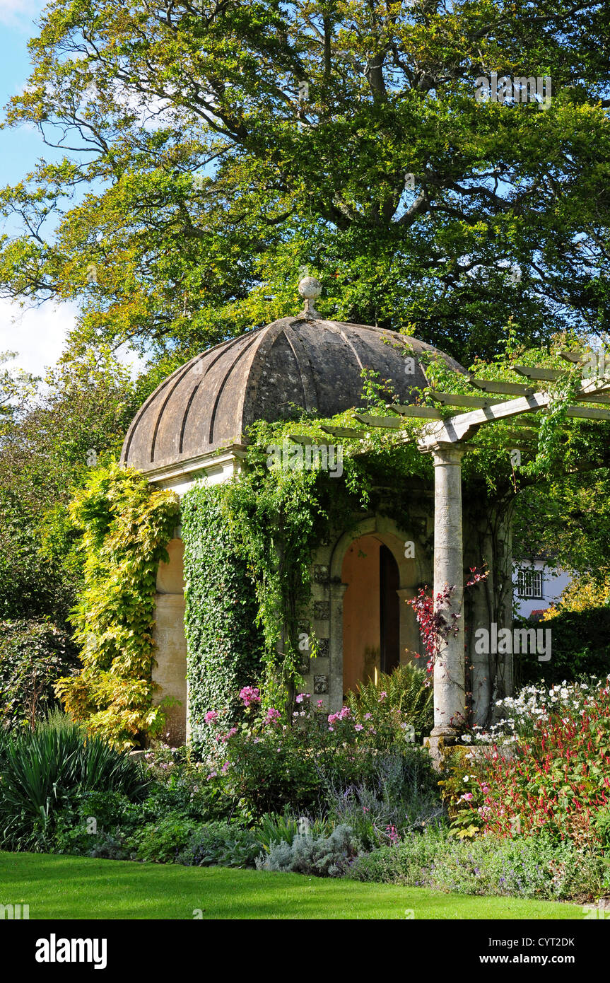 Gazebo designed by Harold Peto at the west end of the pergola, West Dean Gardens. Stock Photo