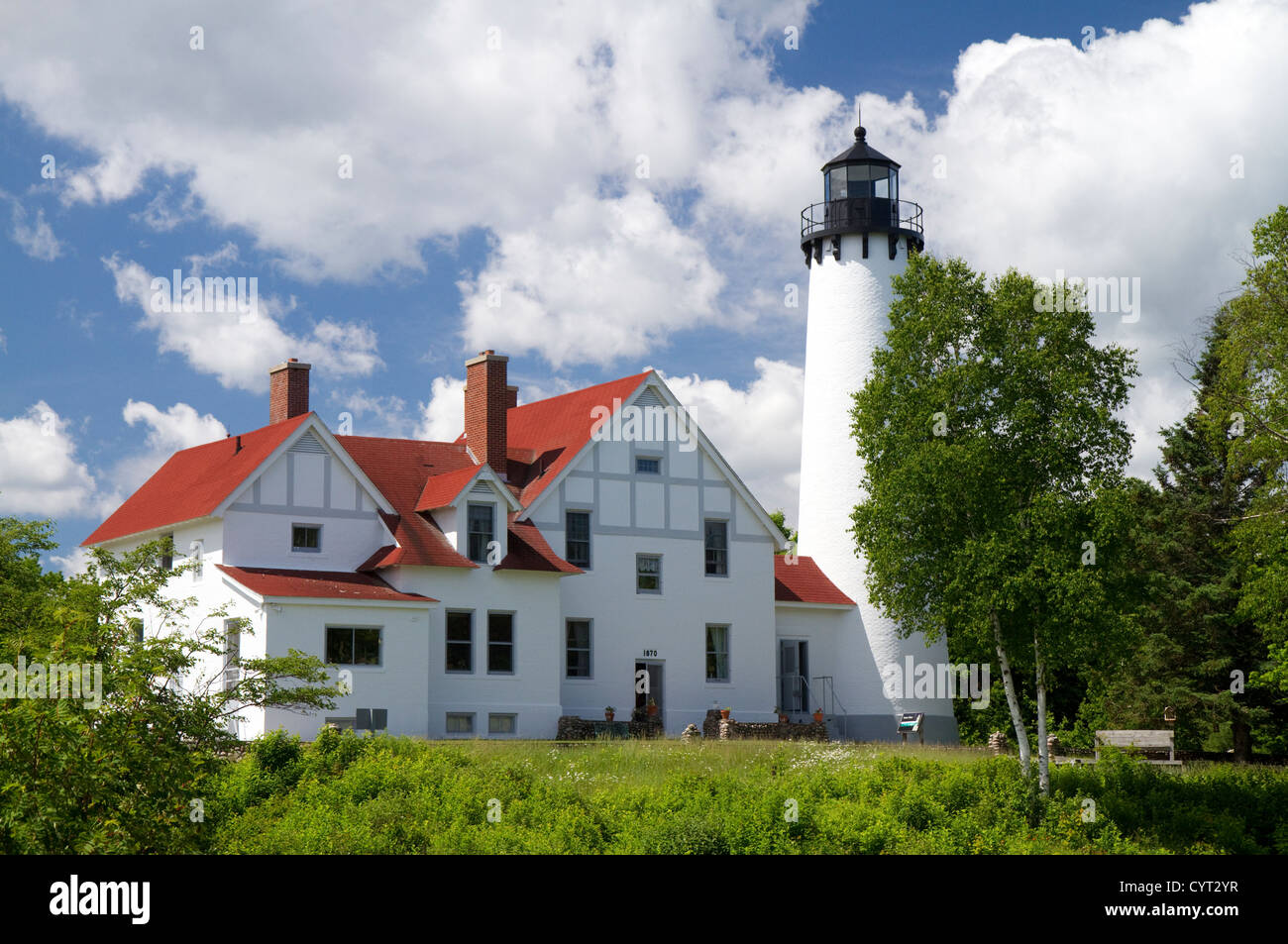 Point Iroquois Light on Whitefish Bay marking the western end of the St ...