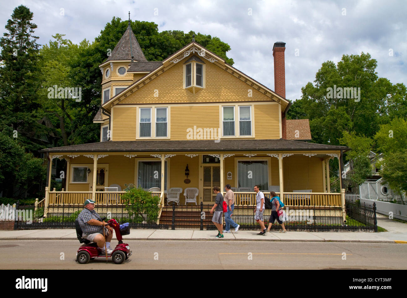 Historic home on Mackinac Island located in Lake Huron, Michigan, USA. Stock Photo
