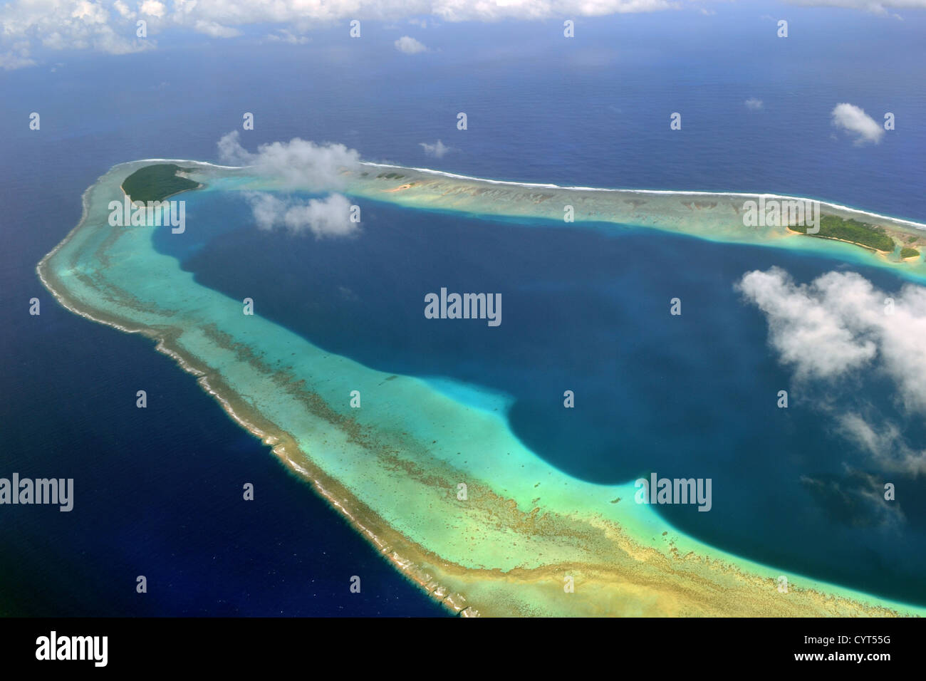 Aerial view of Micronesian atoll near Chuuk, Federated States of Micronesia, North Pacific Stock Photo