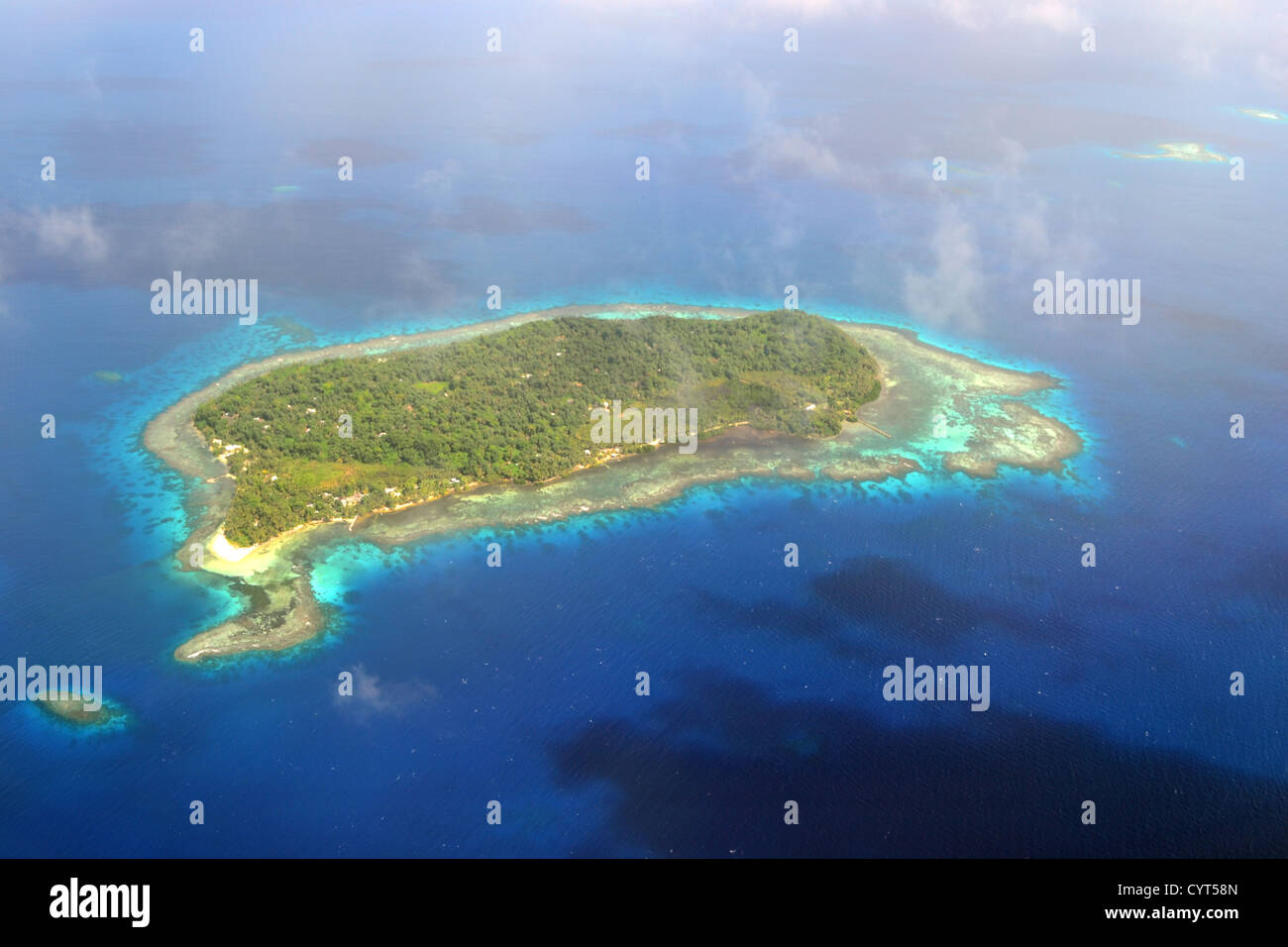 Aerial view of island near Chuuk, Federated States of Micronesia, North