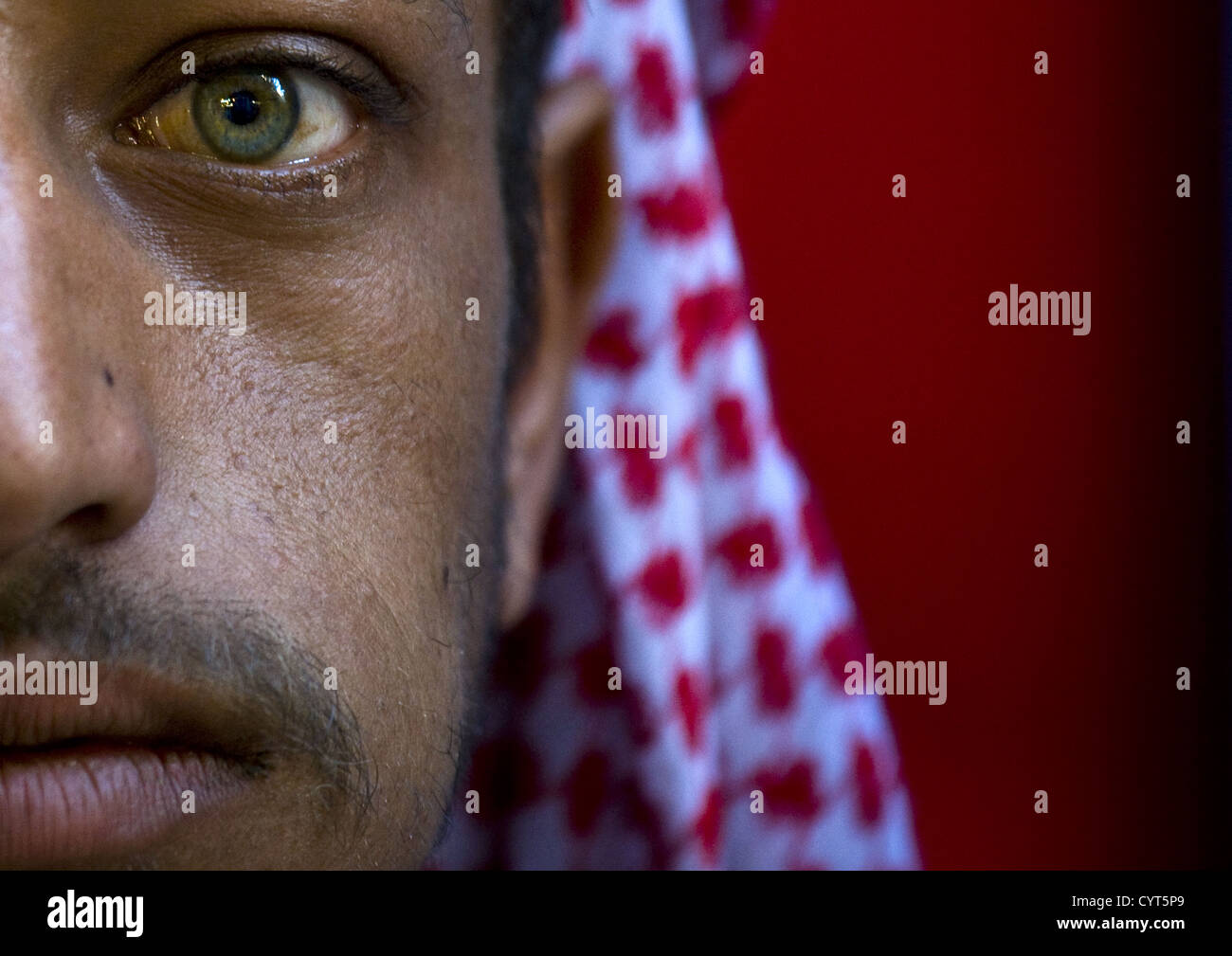 Close-up On A Blue-eyed Man Chewing Qat, Sanaa, Yemen Stock Photo