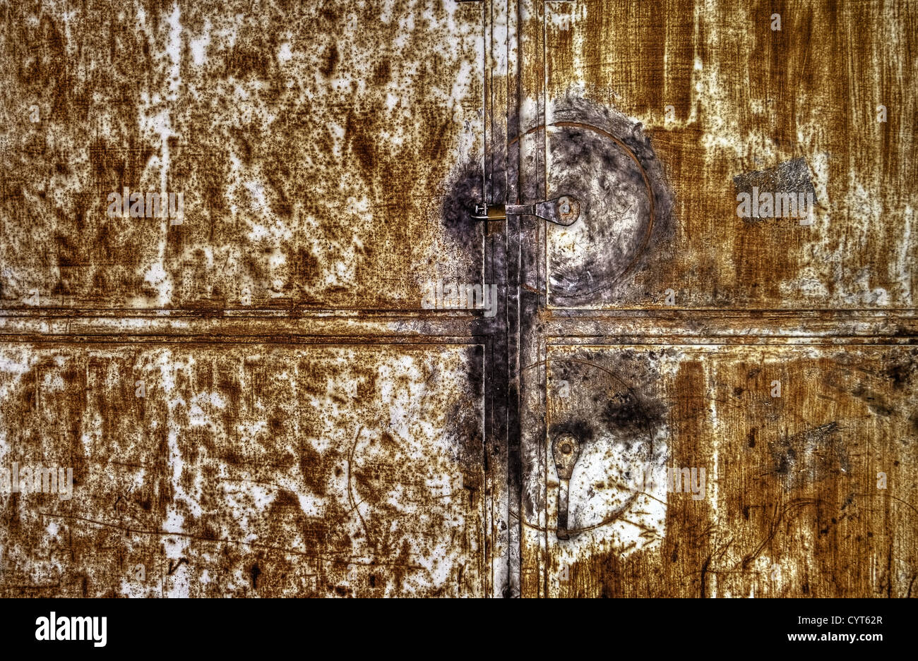 Rusty metallic door background with one lock Stock Photo - Alamy