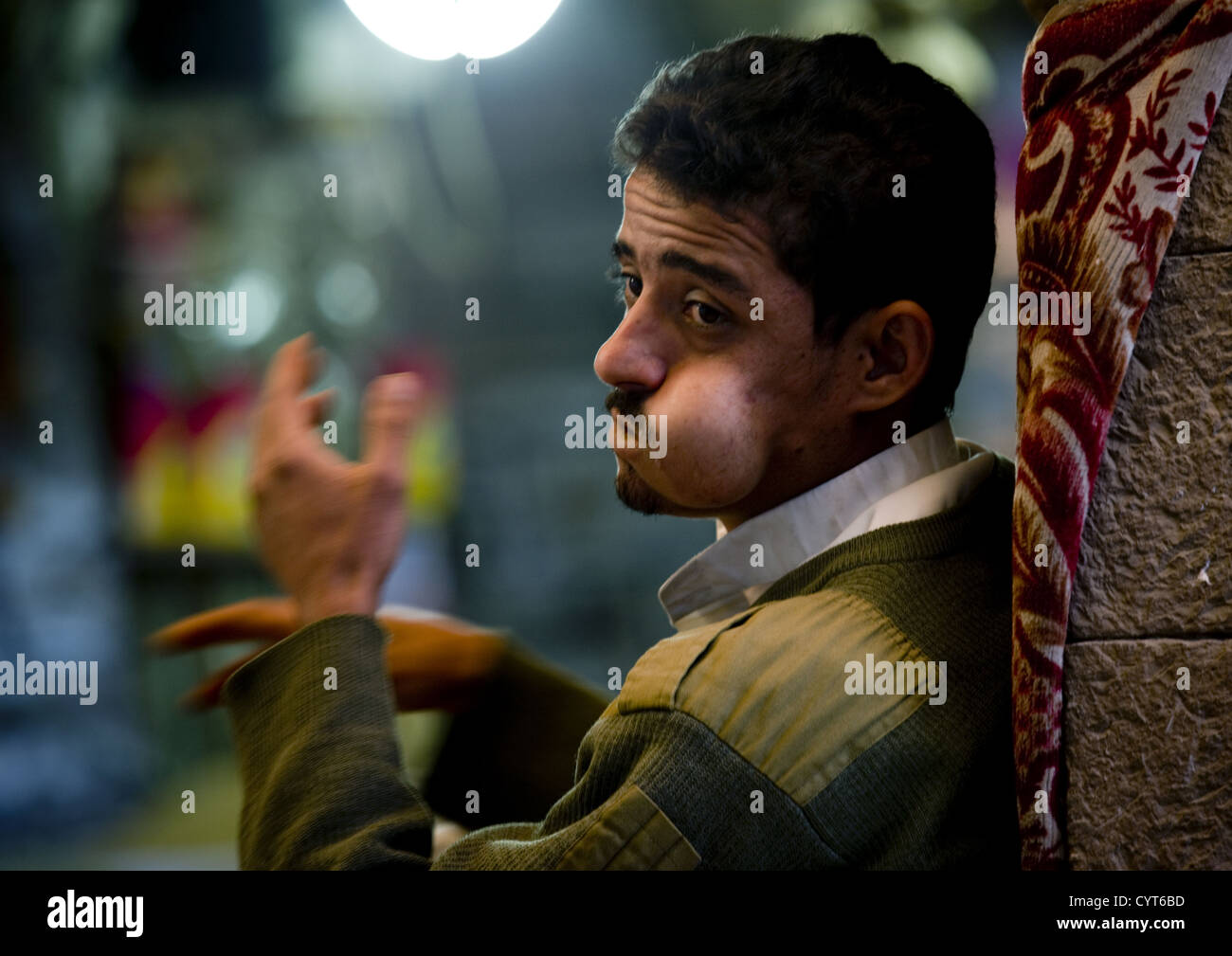 Man Chewing Qat, Sanaa, Yemen Stock Photo