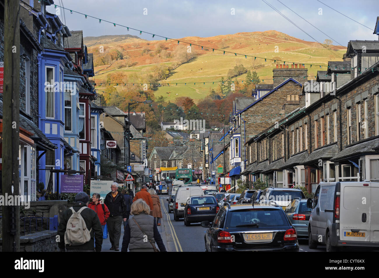 Ambleside Views in The Lake District UK Traffic passes through town centre Stock Photo