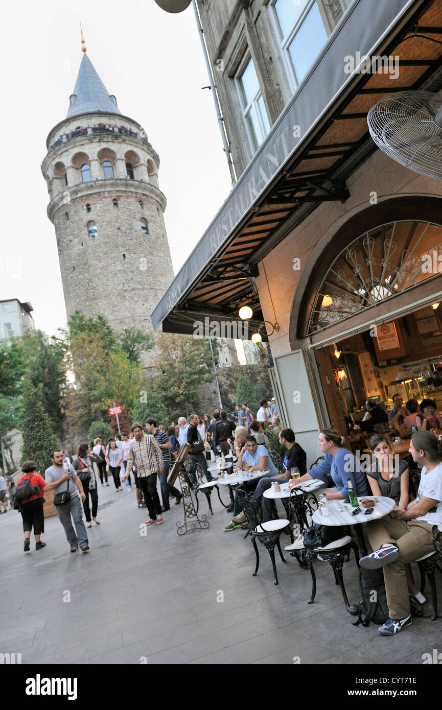 Cafe by the galata tower in Istanbul, Turkey Stock Photo