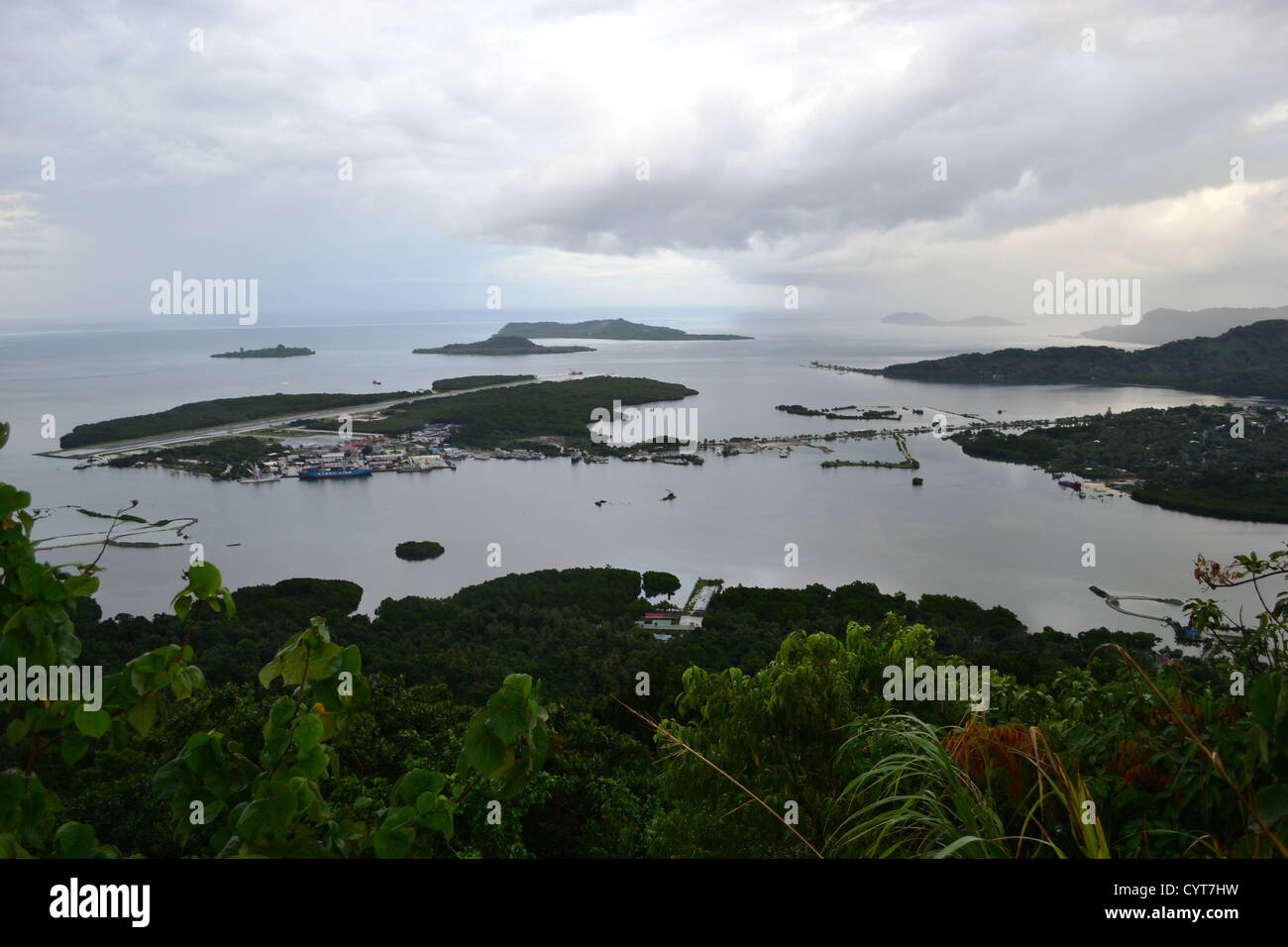 Aerial view of Kolonia and lagoon, Pohnpei, Federated States of Micronesia Stock Photo