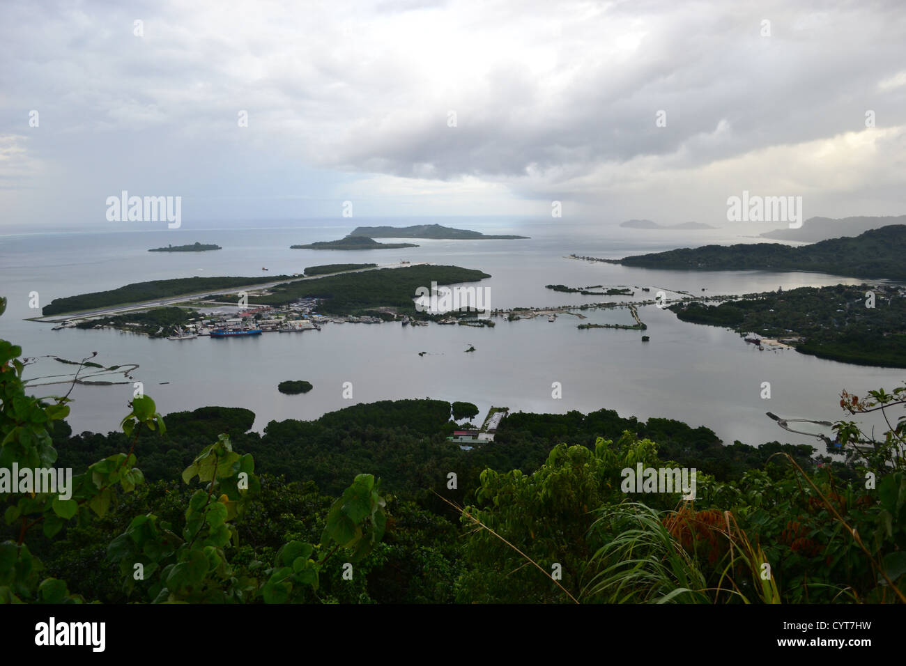 Micronesia View Aerial view of Kolonia and lagoon, Pohnpei, Federated States of ...