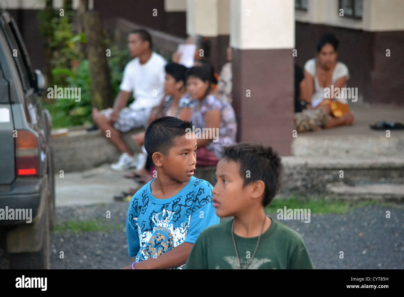 Local children playing, Pohnpei, Federated States of Micronesia Stock Photo