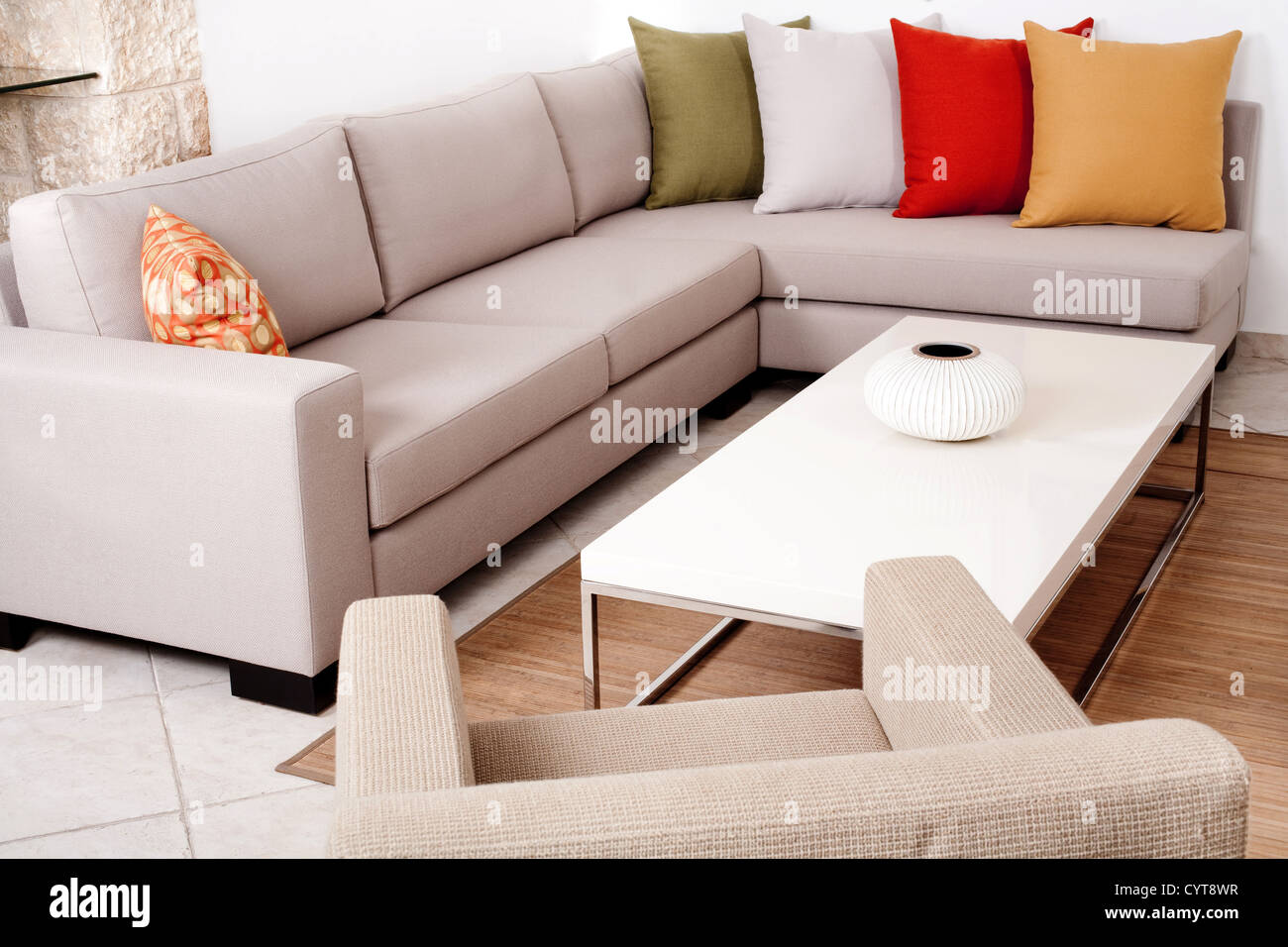 Coloured cushion in the modern couch Stock Photo Alamy